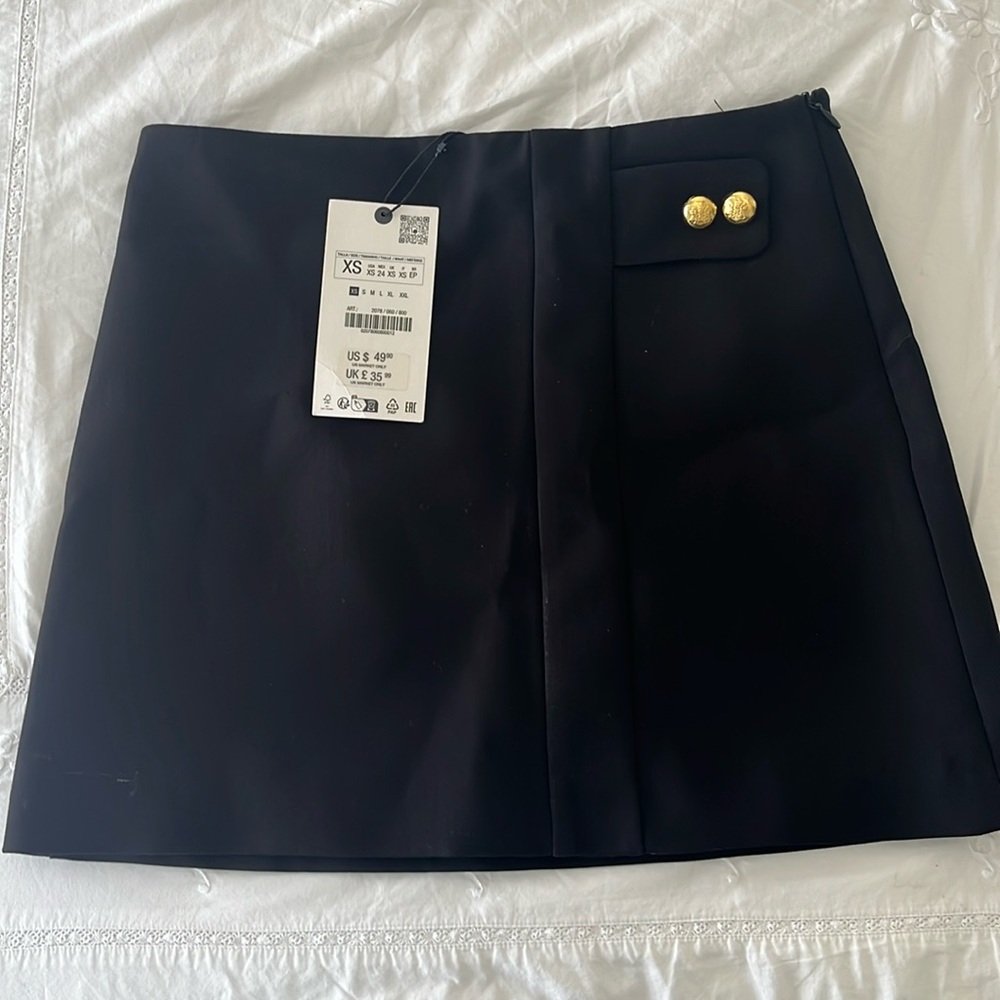 Zara Black Mini Skirt with gold buttons details XS